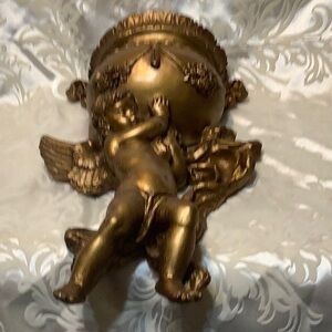 Cherub Angel Wall Pocket Planter Gold Hollywood Regency Universal Statuary 70's